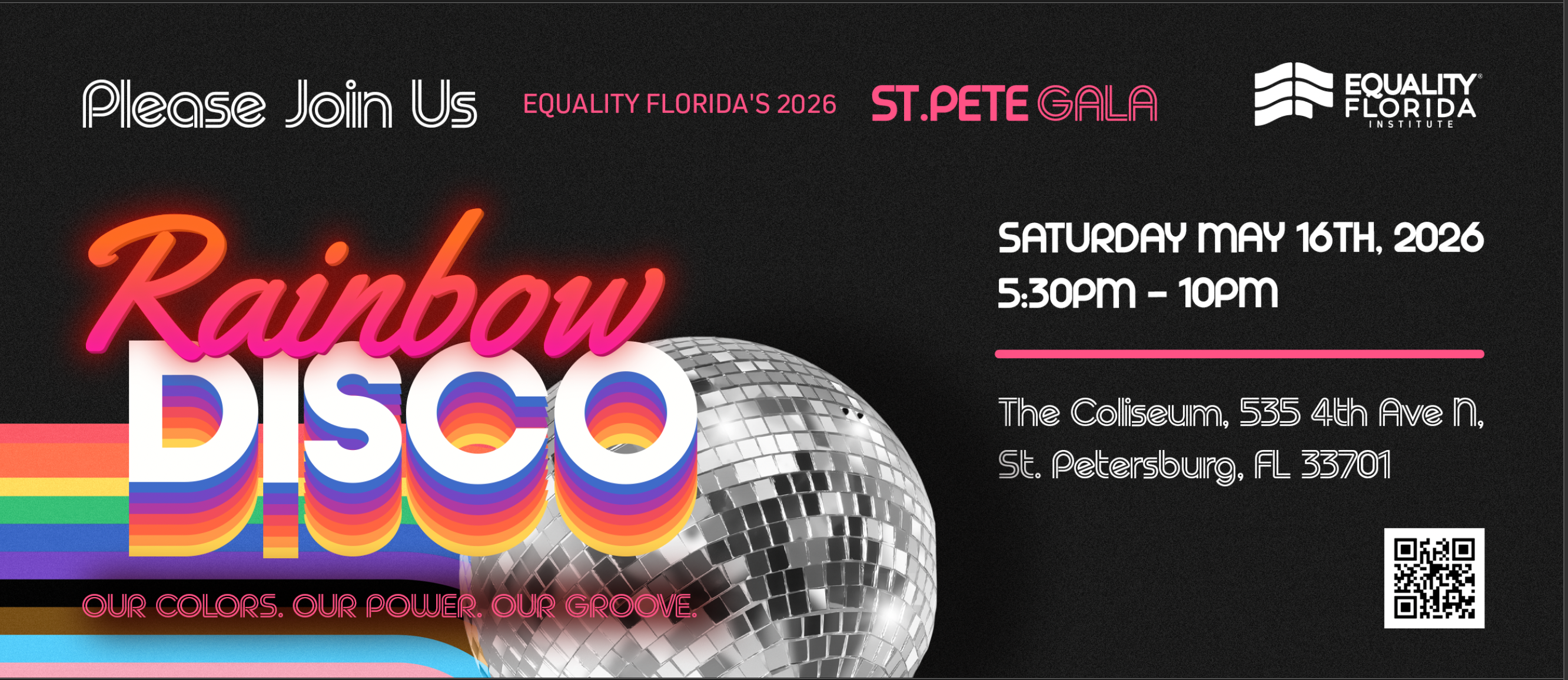 2026 St. Pete Gala Rainbow Disco Graphic